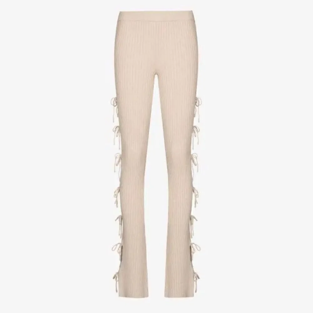 GUIZIO Rib Knit Tie Pant in Light Oat Small Revolve Cashmere